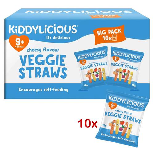 KIDDYLICIOUS芝士奶酪味蔬菜条婴儿小食特大10包装酥脆幼儿磨牙棒