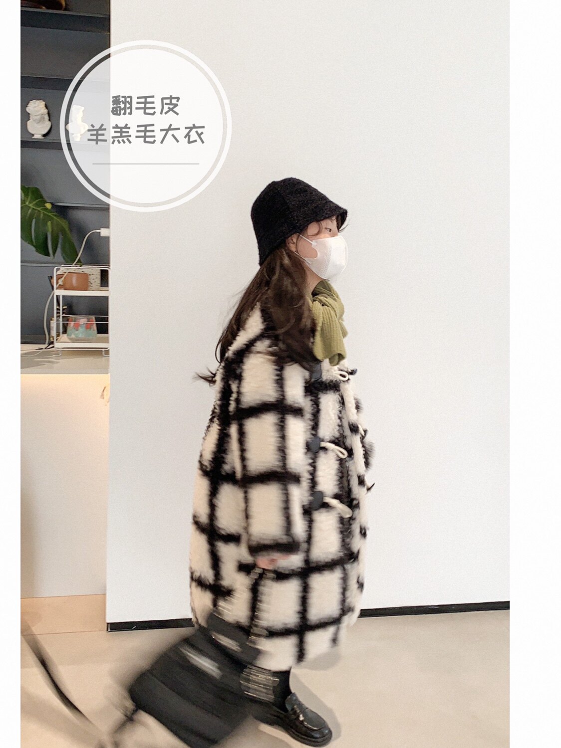 乖乖家2022冬款女童牛角扣大衣韩版羊羔毛翻毛皮长款外套加厚棉衣