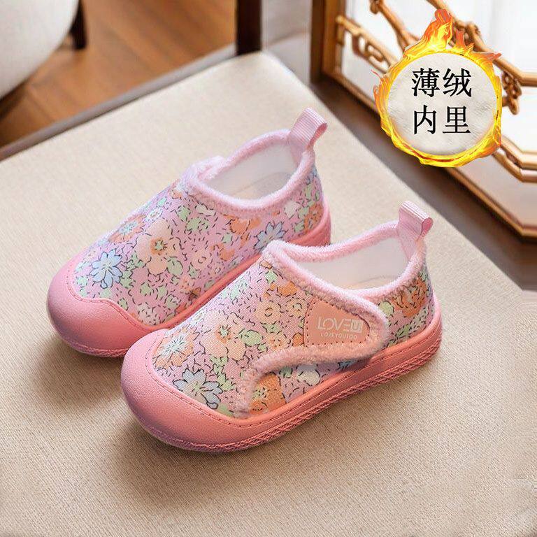 秋冬加绒幼儿园室内鞋胖脚高脚背宝宝女童软底学步鞋2-4岁3防滑鞋