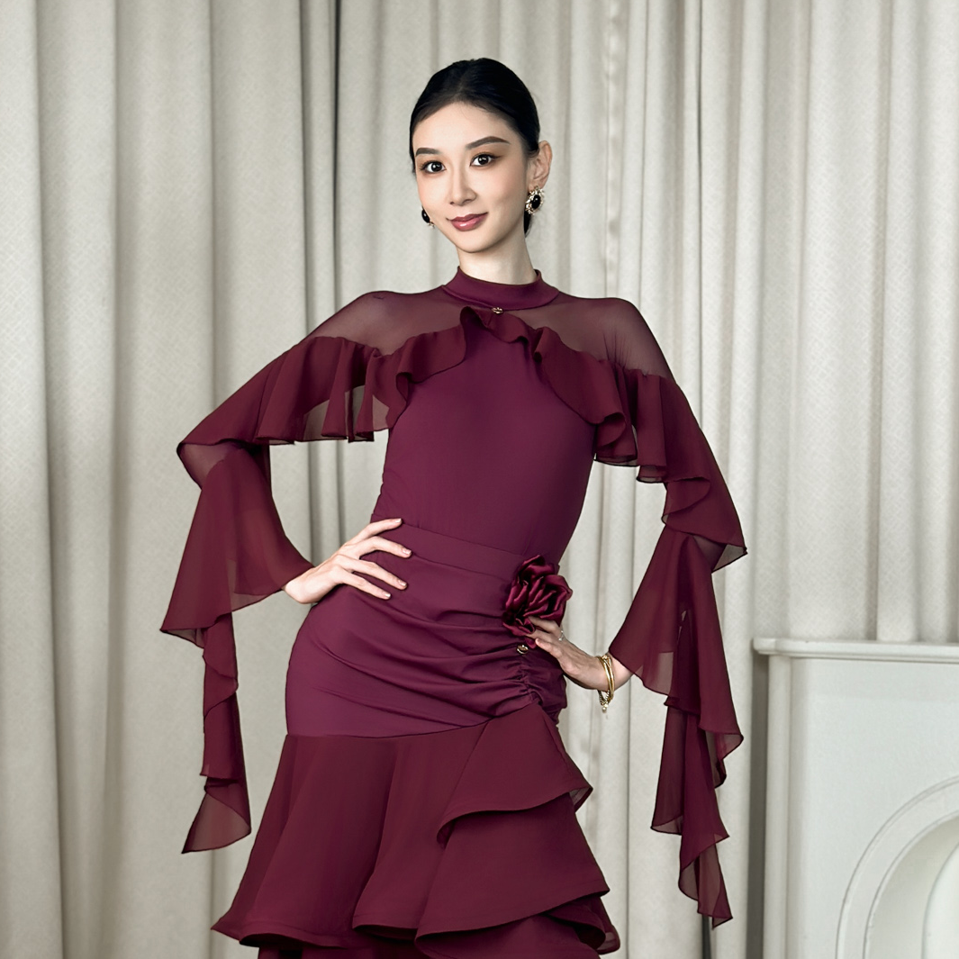 丹珍摩登舞25年新款秋冬舞蹈练功服广场舞上衣显瘦国标舞服H91