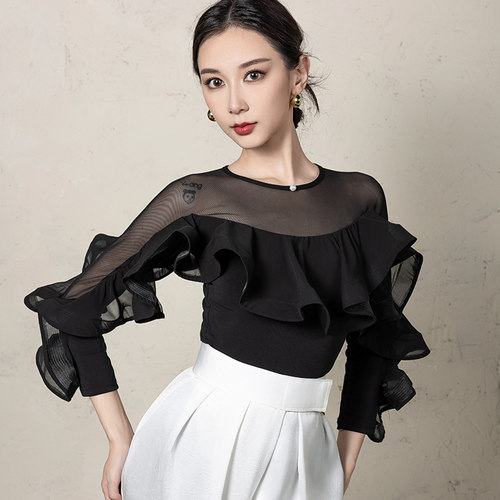 丹珍舞服摩登舞舞蹈练功服国标舞交谊舞双人舞新品专业上衣M13