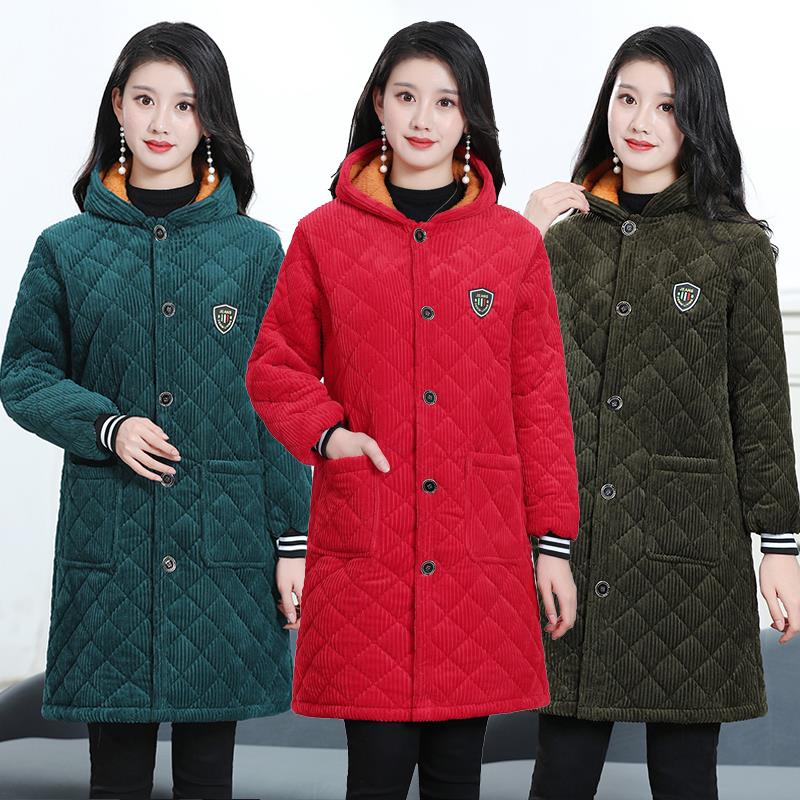 妈妈装金丝绒棉服冬季女装棉袄加厚加绒夹棉保暖罩衣加肥加大外套