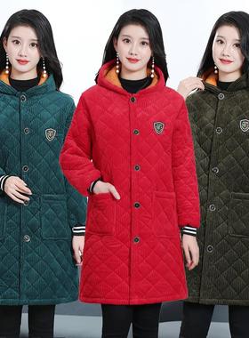 妈妈装金丝绒棉服冬季女装棉袄加厚加绒夹棉保暖罩衣加肥加大外套