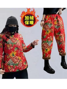 东北民族风大花棉袄女冬加绒加厚棉衣中年妈妈装 复古盘扣棉服外穿