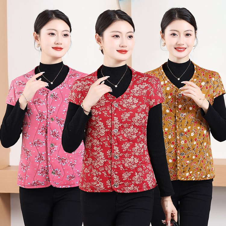 中老年背心坎肩护肩衣妈妈装马夹女无袖秋冬加绒保暖睡觉坎肩防寒