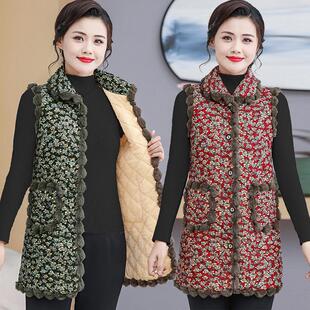 保暖大码 秋冬加绒加厚坎肩无袖 背心 马甲中老年人女妈妈装 妈妈新款