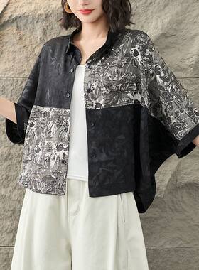 中年妈妈洋气短袖衬衫新款时尚夏季女装宽松气质拼接上衣小褂