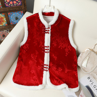 加棉加厚红色盘扣提花重工国风新中式 时尚 国风马甲 新款 2025冬季