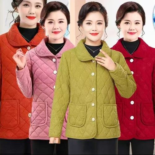 洋气妈妈秋冬格子外套轻薄加绒小棉袄40岁50女棉服中老年短款棉衣