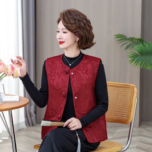 唐装 坎肩中老年奶奶新款 提花圆领马甲女 气质休闲外搭无袖 春秋新款