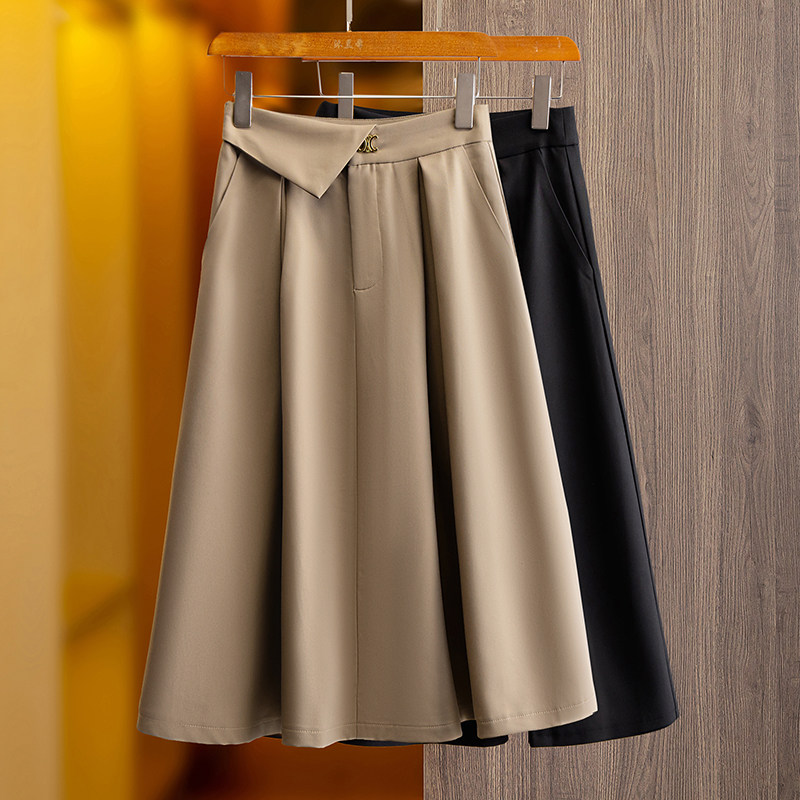 断码清仓特价！赫本风高腰双C金扣大摆伞裙女2024春秋中长半身裙