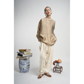 东方美学 班驳灰 古法一片式 TUYUE涂月 剪裁 针织领廓形上衣