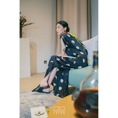 TUYUE涂月 度假连衣裙 黑色月球印花新中式 原创设计 东方美学