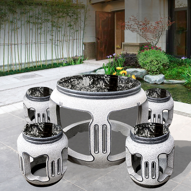 石桌石凳户外庭院花园酒店别墅装饰大理石茶几天然青石仿古圆桌凳