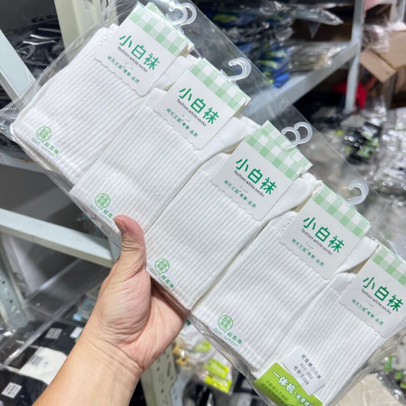 5双装绵花王国中筒女棉袜秋冬袜子女中厚款短袜女小白袜棉韩系潮