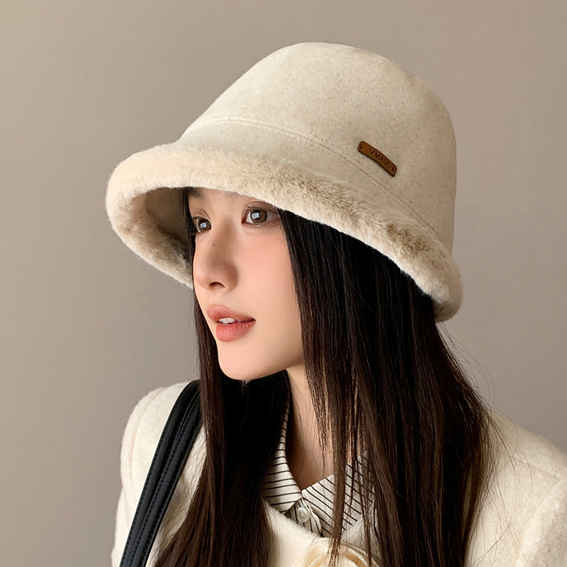 英伦风保暖盆帽秋冬季毛绒边蒙古帽子女款渔夫帽百搭显脸小水桶帽