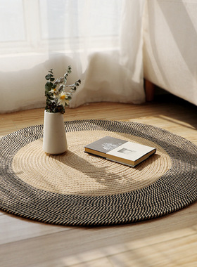 美式复古床边地垫北欧文艺风黄麻编织垫客厅书房卧室地毯沙发脚垫