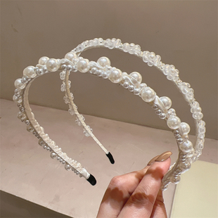 小香风压发夹 头箍森系韩版 春夏珍珠花朵仙女细发箍法式 甜美气质款