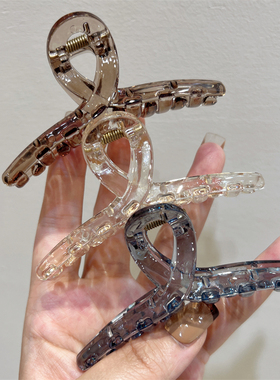 冰透高级感茶咖色透明质感基础中号抓夹韩版简约时尚透灰色鲨鱼夹