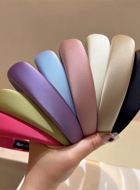 复古法式光泽感仿绸缎海绵发箍韩版绿色蓝色韩粉色高颅顶头箍发卡