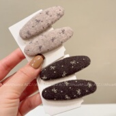 AhuaAhuaya甜美韩版 时尚 少女蝴蝶结印花毛呢布艺椭圆BB夹边夹发夹