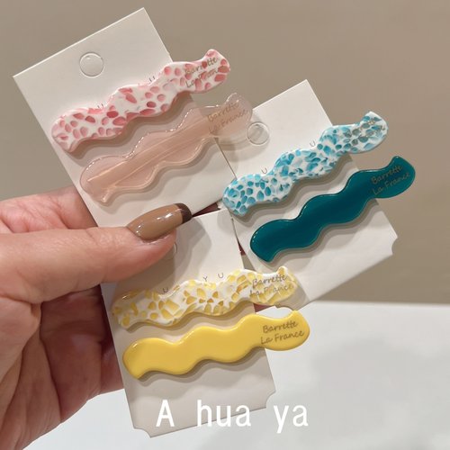 韩版甜美粉色黄色波浪醋酸鸭嘴夹