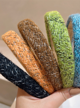 2025秋冬新款毛呢花色橙色蓝色咖色海绵发箍优雅复古百搭气质头箍