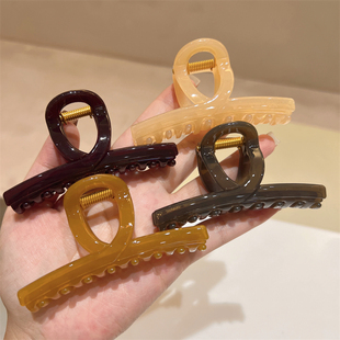 优雅气质盘发夹红棕色淑女简约鲨鱼夹 高级感咖色光泽中号抓夹法式