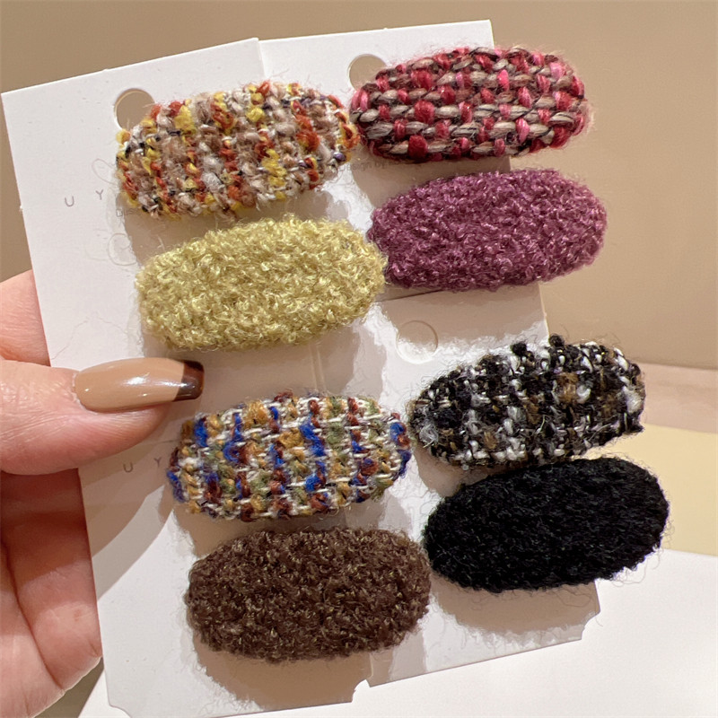 春夏新款粗呢紫色咖色发卡小香风时尚甜美鸭嘴夹气质对夹刘海边夹