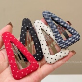 韩国欧尼同款 时尚 百搭简约蓝黑格纹三角BB夹黑白波点刘海侧边夹