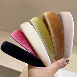 春夏新款 复古头箍 金丝绒海绵高颅顶宽发箍纯色简约气质玫红色法式