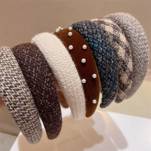 春夏新款 宽头箍 咖色灰色毛呢南瓜色系列海绵发箍百搭小香风时尚