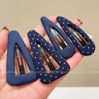 韩系时尚复古藏青波点三角BB夹