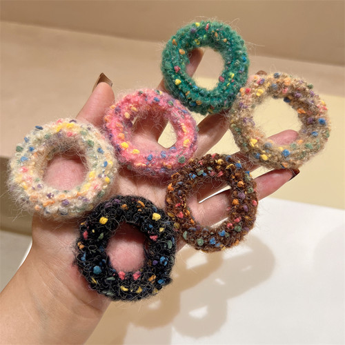 发绳混织毛线圈韩版少女粉色绿色