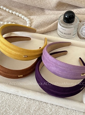 AhuaAhuaya韩版时尚纯色紫色黄色麂皮绒骨骼感高颅顶气质发箍头箍