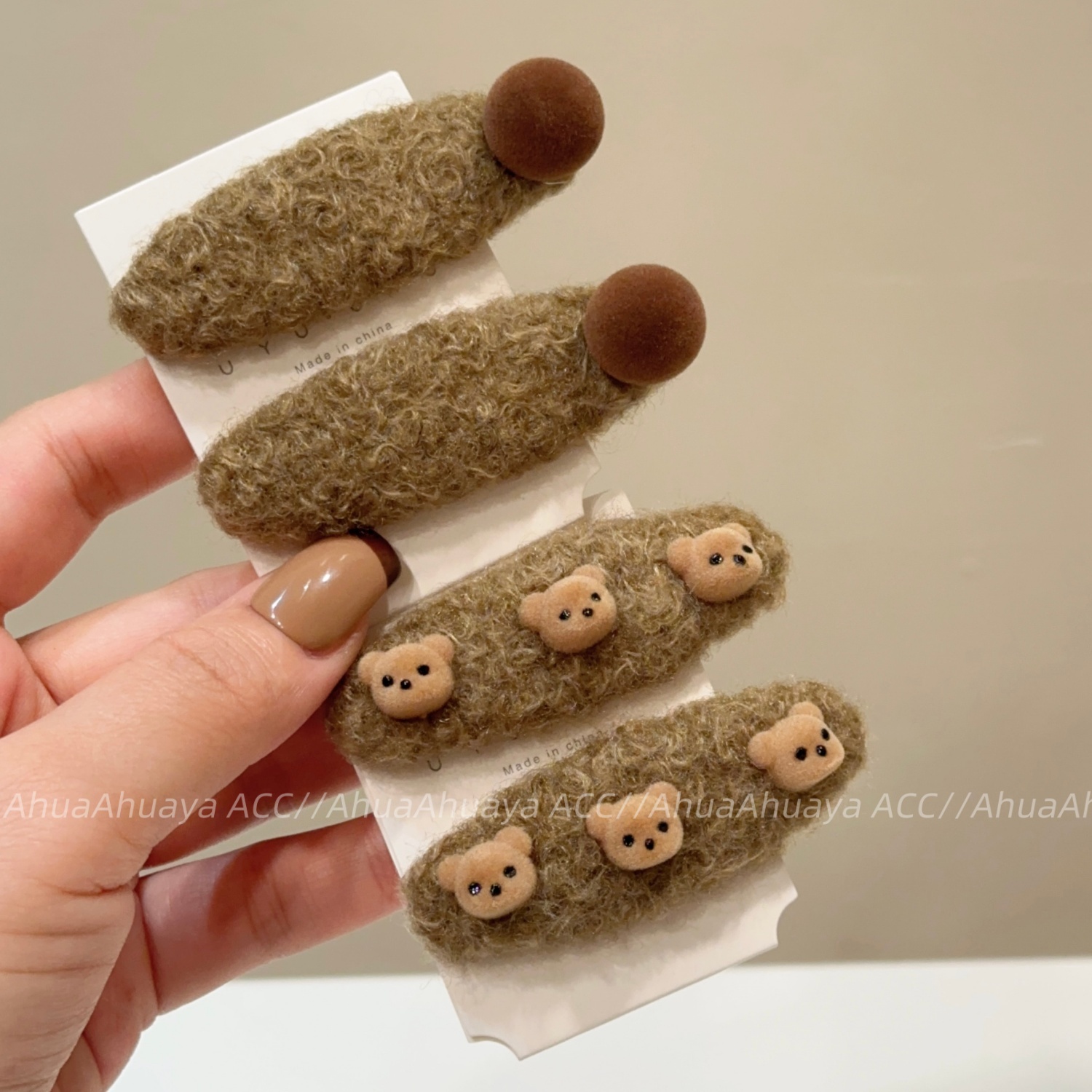 韩国网红毛绒小熊边夹发夹