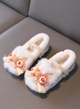 冬季女童汉服鞋加绒棉鞋刺绣中国风马面裙鞋儿童手工虎头鞋拜年鞋