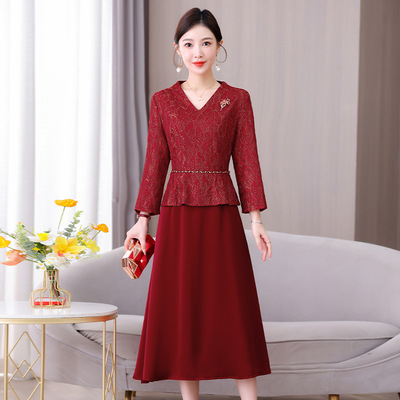 xxnz6626国庆喜婆婆婚宴装礼服裙2025秋季妈妈喜服新中式连衣裙