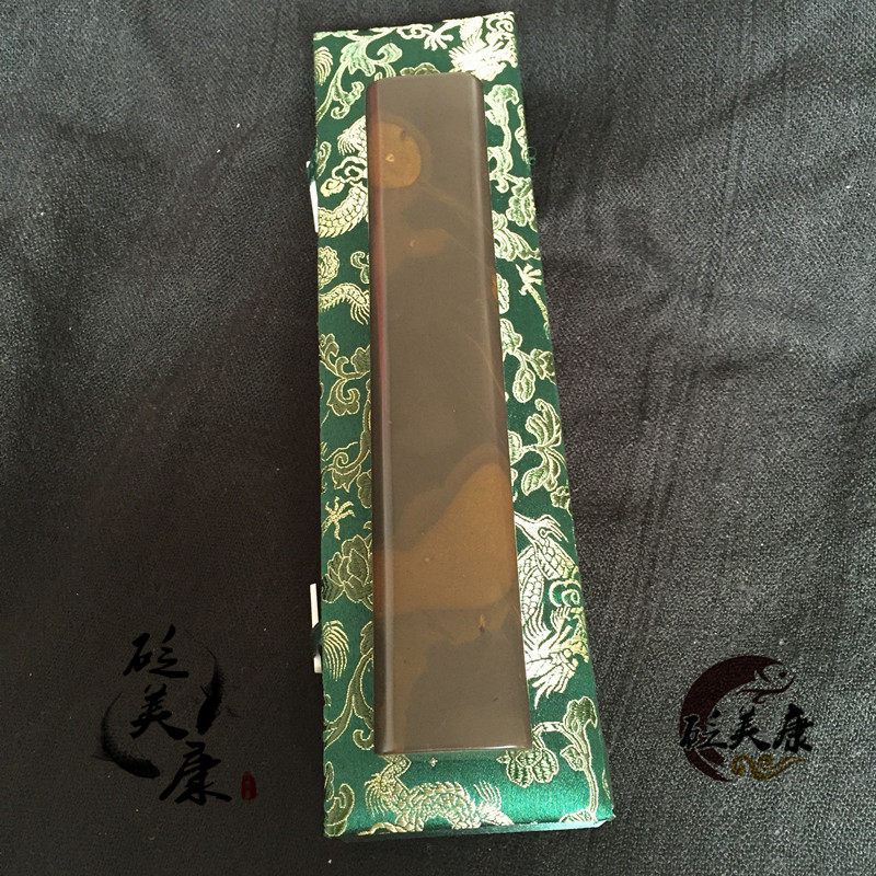 砭美康收藏级砭石尺子 玄黄砭石书房镇尺 砭尺 拍痧尺5A级带黄斑