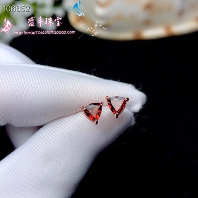 925银镀18k白金红宝石秀气风耳钉