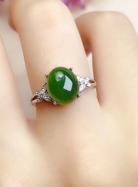 天然老坑和田碧玉戒指女s925纯银