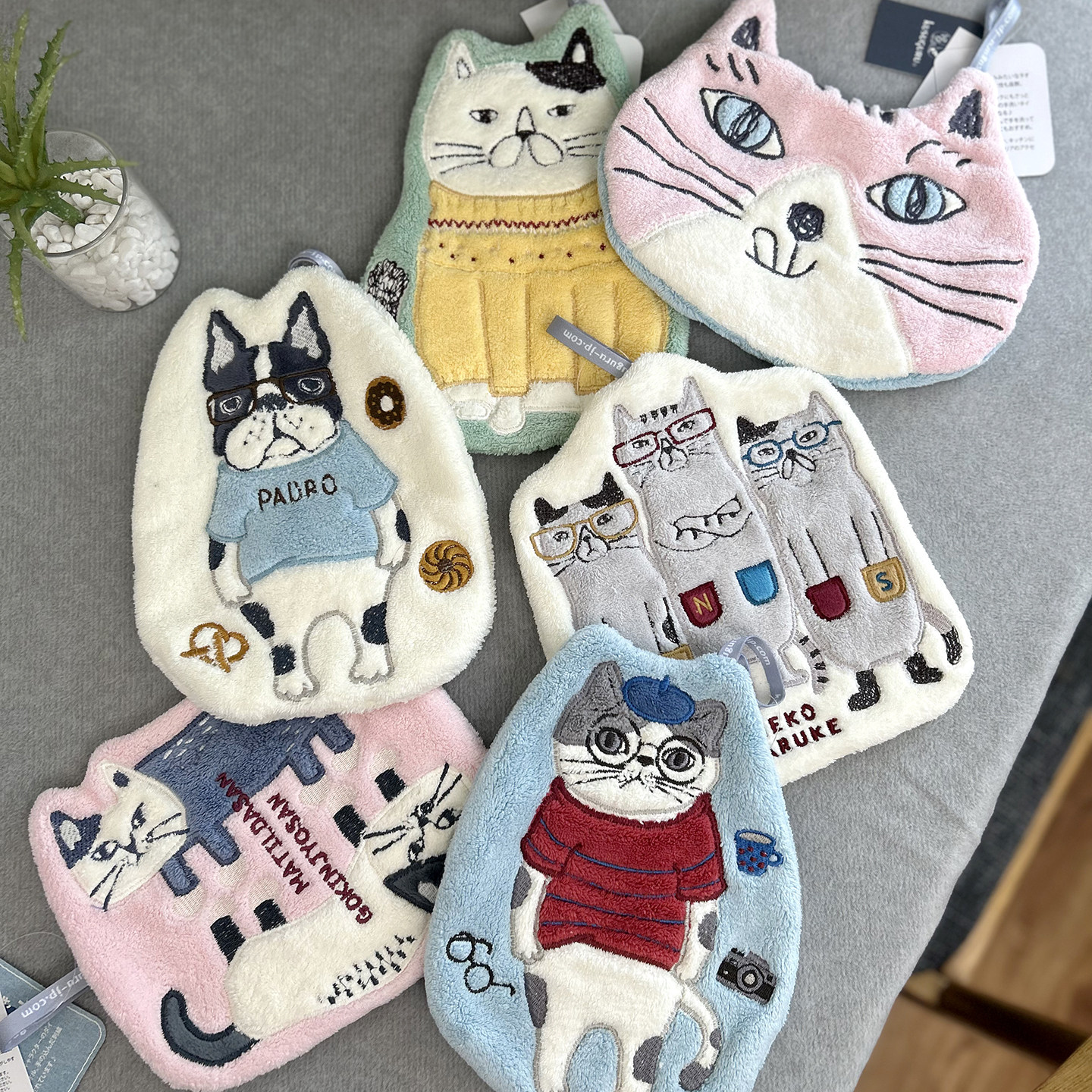 卡通毛巾珊瑚绒擦手巾浴室吸水可挂刺绣猫咪日式速干双层女高颜值