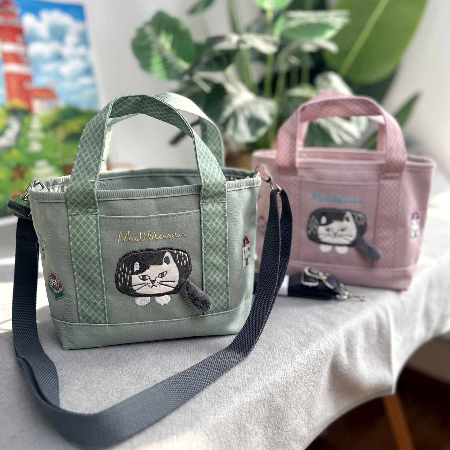 包手提包kusuguru刺绣猫咪单肩包斜挎包布艺包托特包新款莫兰迪女,箱包皮具/热销女包/男包,时尚帆布包,淘宝优惠券,粉丝福利购,淘宝优惠卷