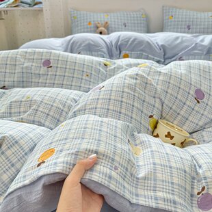 双层纱床上四件套四季 床品三件套 通用非全棉纯棉床单被套巨好看