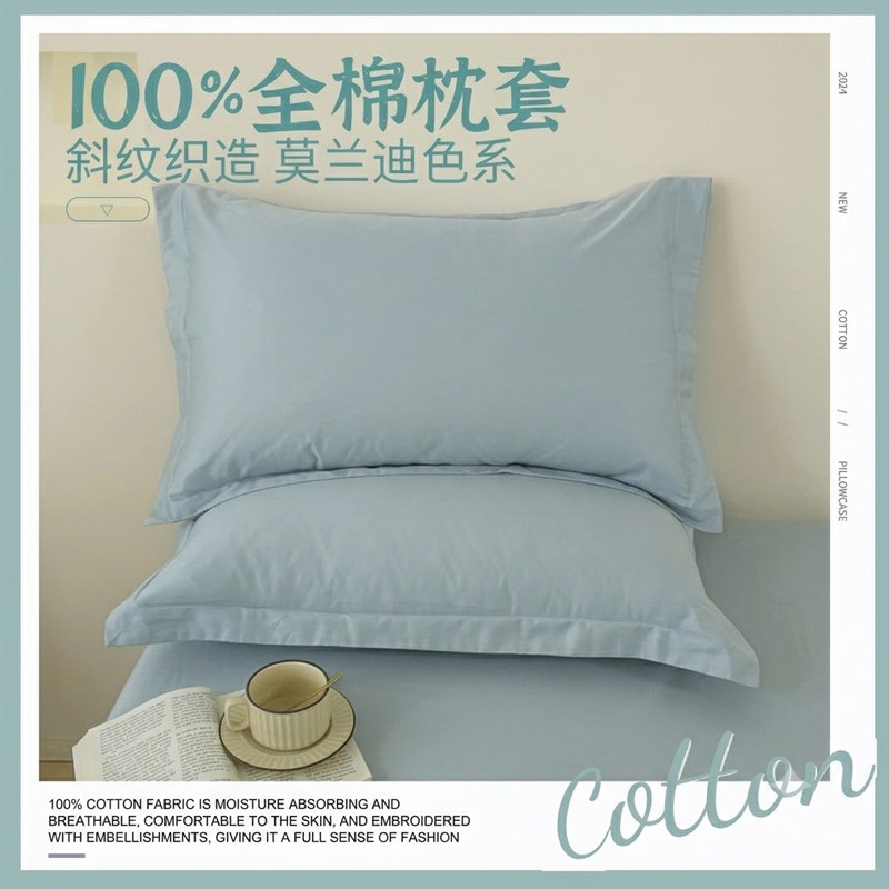 全棉枕套一对48cmx74cm加厚纯棉枕头套单人一只装枕芯内胆套新款