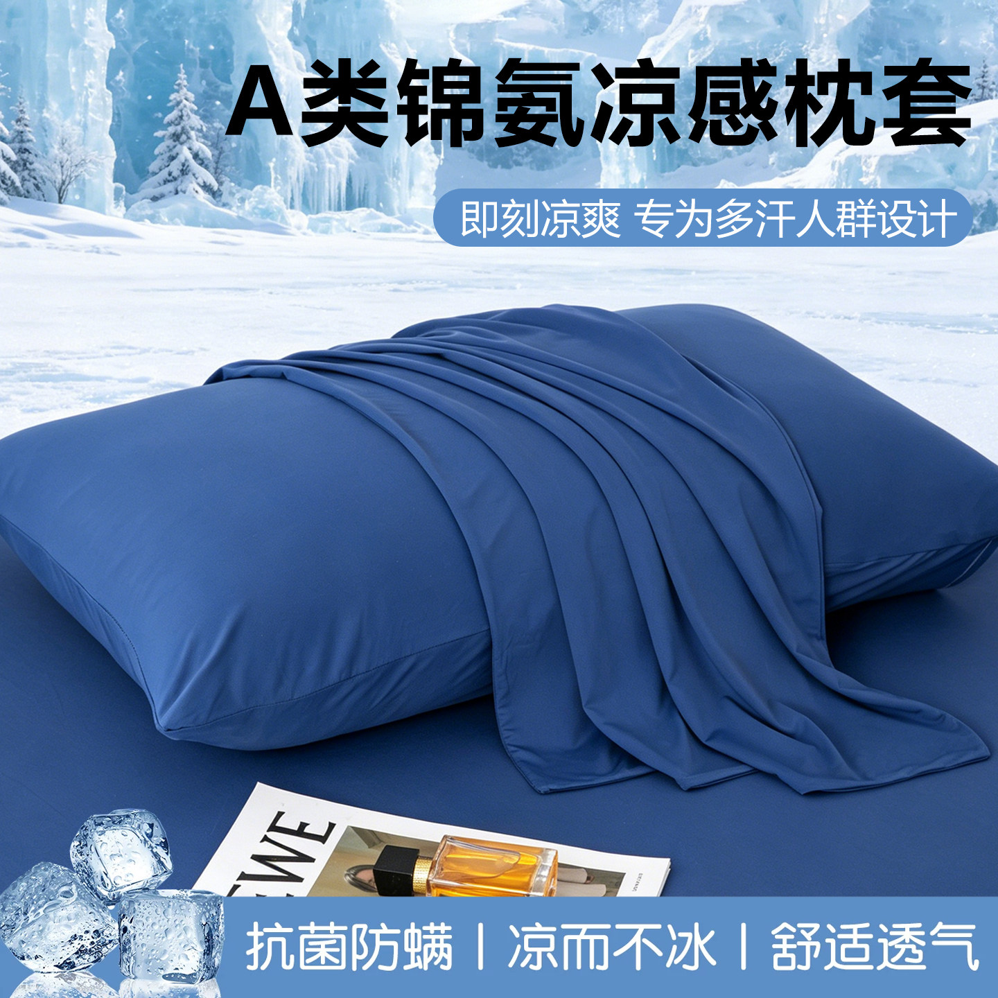 夏季A类锦氨凉感冰丝枕套一对48x74家用成人枕头套单个枕芯内胆套