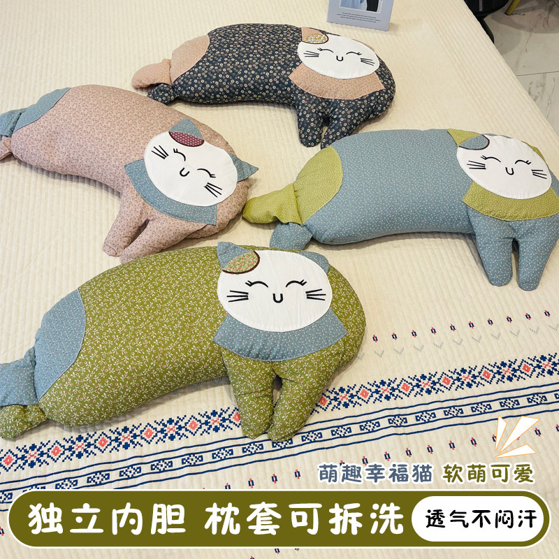 ins卡通小猫儿童枕头枕芯全棉纯棉荞麦枕睡眠公寓舒睡单人一只装