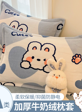 秋冬季加厚牛奶绒枕套一对装48x74秋珊瑚绒枕头套成人枕芯内胆罩