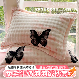 兔毛牛奶泡泡绒枕套48x74一对装 保暖枕芯内胆套 A类成人加厚秋冬季