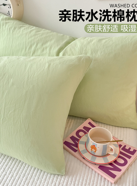 简约纯色水洗棉枕套一对装非纯棉全棉枕头套48cmx74cm枕芯内胆套2